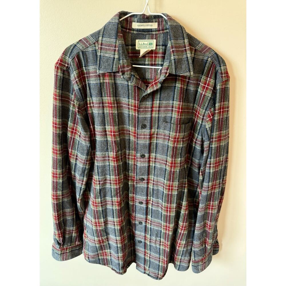 L.L. Bean Flannel Shirt Slightly Fitted Medium Tall - Picture 4 of 7